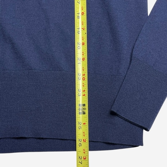 Burberry Sweater Womens Size L Super Fine Merino Wool Navy Fitted Bow Detail - Picture 7 of 11